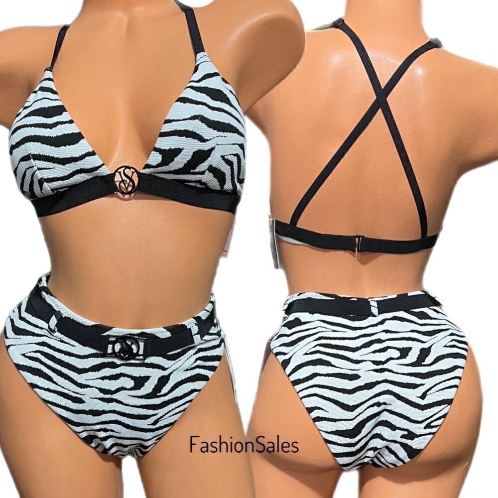 Victorias Secret Swim Wild Wanderer Bralette Bikini top and Bottoms Set Zebra